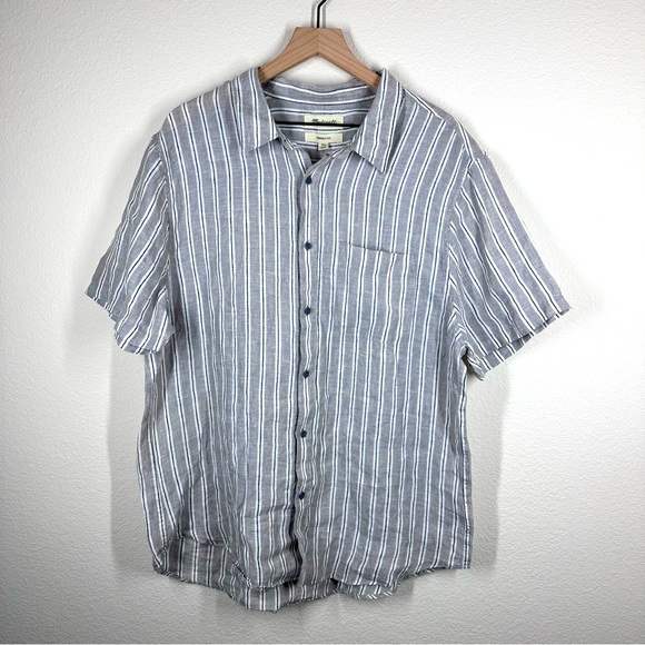Madewell The Perfect Fit 100% Linen Short Sleeve Stripe Button Down Shirt XL NWT - Picture 3 of 11